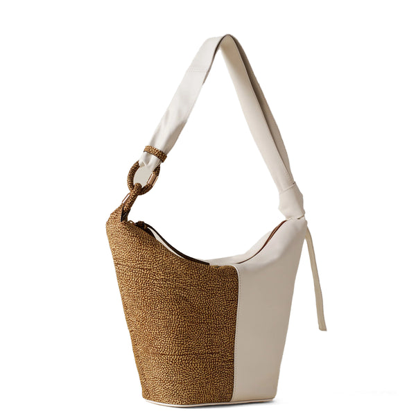 Borbonese - Sunset Medium Chantilly Cream OP Natural Bucket Bag - 923812AU5 - CHANTILLY/CREAM/OP/NATURALE