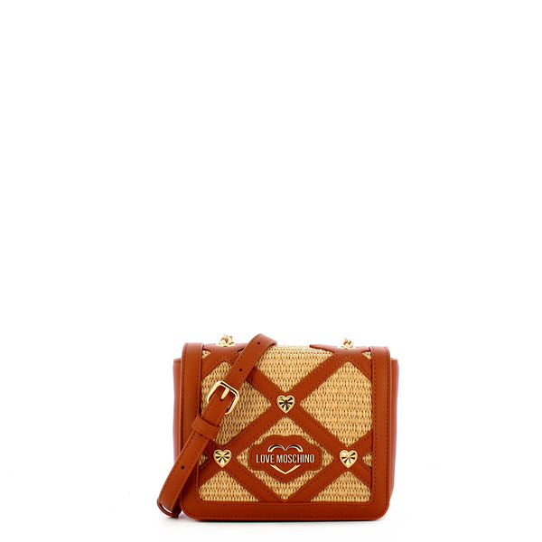 Love Moschino - Mini borsa a tracolla in raffia Naturale Cuoio Oro - JC4310PP0I - NAT/+/CUOIO/+/ORO