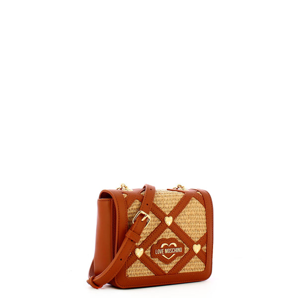 Love Moschino - Mini borsa a tracolla in raffia Naturale Cuoio Oro - JC4310PP0I - NAT/+/CUOIO/+/ORO