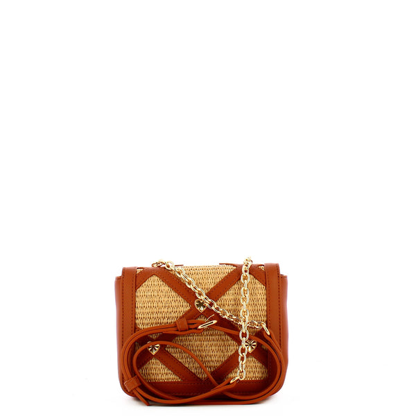 Love Moschino - Mini borsa a tracolla in raffia Naturale Cuoio Oro - JC4310PP0I - NAT/+/CUOIO/+/ORO