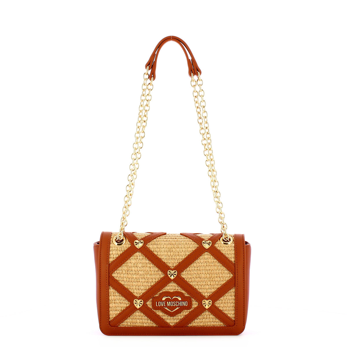 Love Moschino - Borsa a spalla in raffia Naturale Cuoio Oro - JC4313PP0I - NAT/+/CUOIO/+/ORO