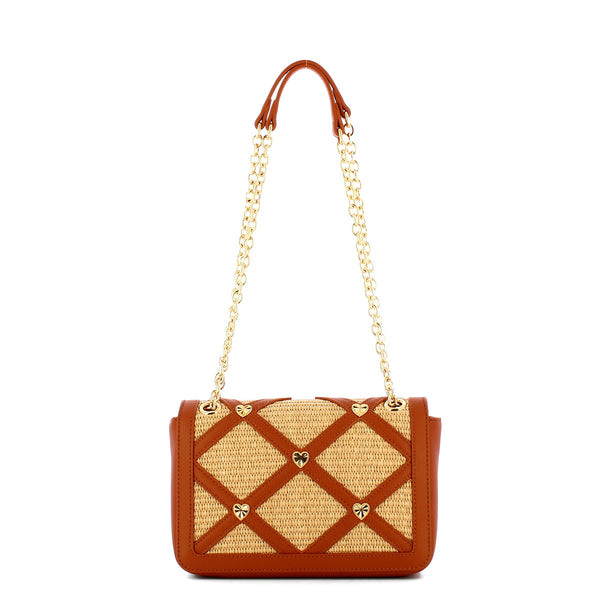 Love Moschino - Borsa a spalla in raffia Naturale Cuoio Oro - JC4313PP0I - NAT/+/CUOIO/+/ORO