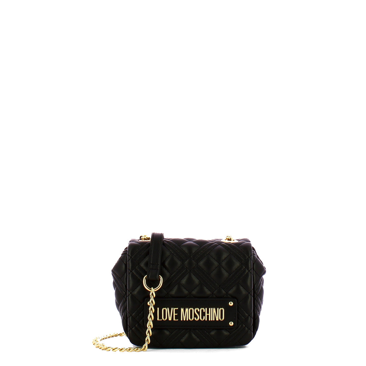 Love moschino - mini borsa a spalla shiny quilted nero - jc4231pp0i - nero/galv./oro | Italystation.com