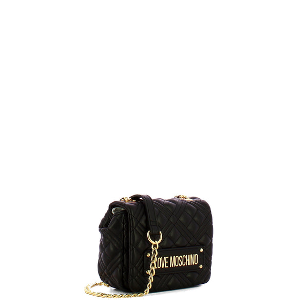 Love moschino - mini borsa a spalla shiny quilted nero - jc4231pp0i - nero/galv./oro | Italystation.com