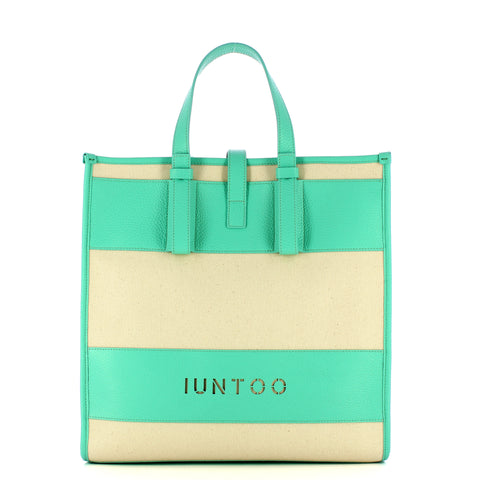 Iuntoo - essenziale canvas naturale acquamarina large tote - 10 | Italystation.com - Shop Now at italystation.com