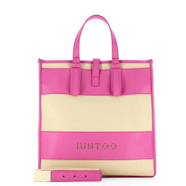 Iuntoo - essenziale canvas naturale rosa large tote - 105001 -  | Italystation.com - Shop Now at italystation.com
