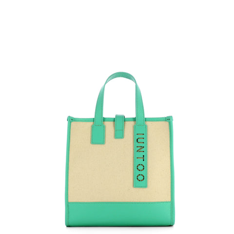 Iuntoo - essenziale canvas naturale acquamarina small tote - 10 | Italystation.com - Shop Now at italystation.com