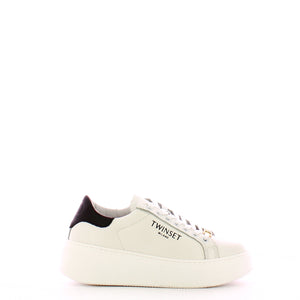Twin Set - Sneakers platform in pelle Bianco Ottico Nero - 241TCP050 - BIC.OTTICO/NERO