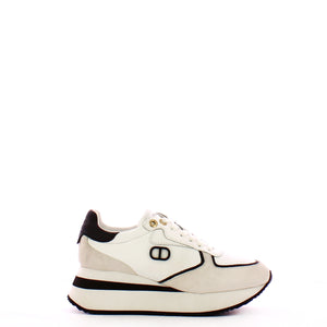 Twin Set - Sneakers wedge in pelle Bianco Ottico Nero - 241TCP080 - BIC.OTTICO/NERO