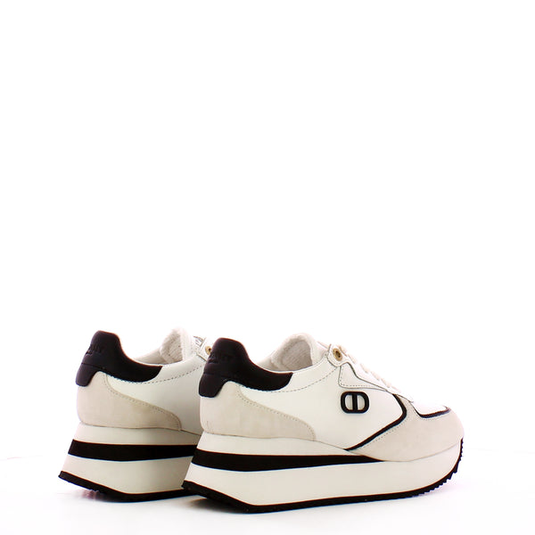 Twin Set - Sneakers wedge in pelle Bianco Ottico Nero - 241TCP080 - BIC.OTTICO/NERO