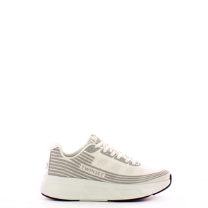 Twin Set - Sneakers Fessura a righe con logo Bianco Ottico - 241TCP212 - BIANCO/OTTICO