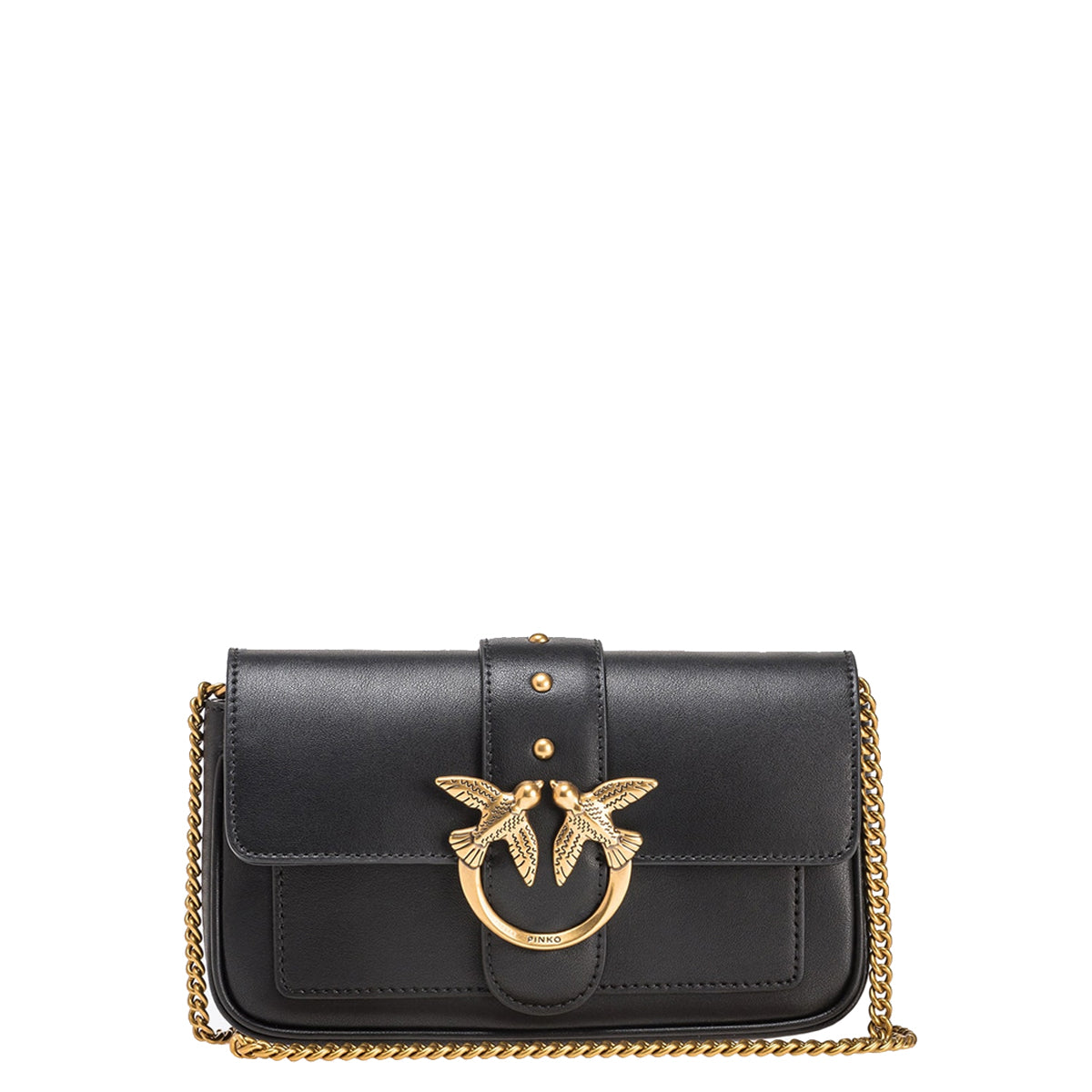 Pinko - mini borsa a tracolla love one simply nero antique gold  | Italystation.com - Shop Now at italystation.com