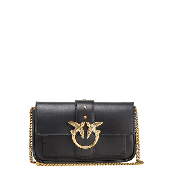 Pinko - mini borsa a tracolla love one simply nero antique gold  | Italystation.com - Shop Now at italystation.com