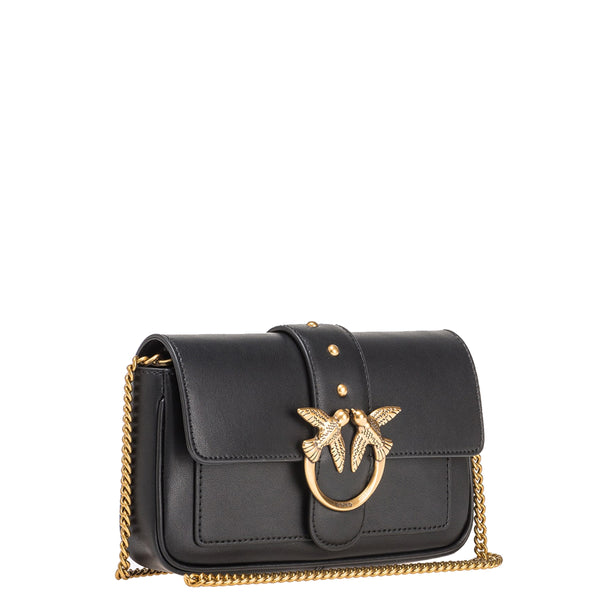 Pinko - mini borsa a tracolla love one simply nero antique gold  | Italystation.com - Shop Now at italystation.com