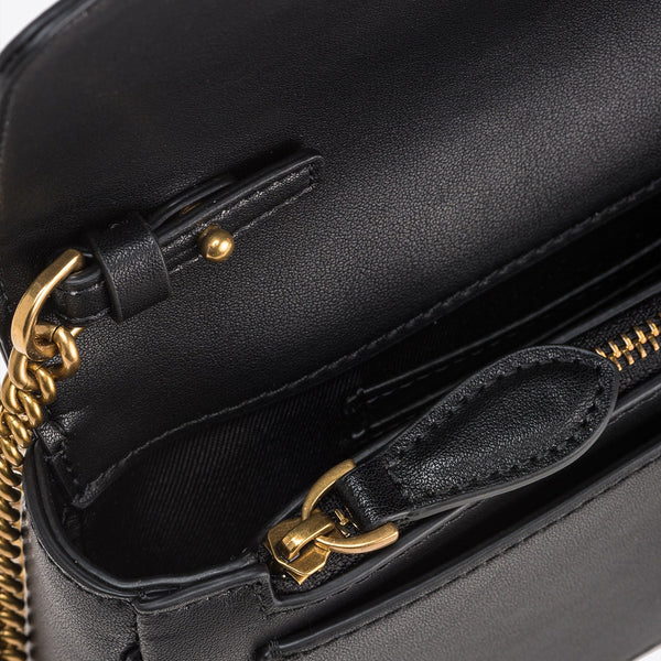 Pinko - mini borsa a tracolla love one simply nero antique gold  | Italystation.com - Shop Now at italystation.com