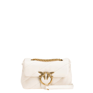 Pinko - Love Puff Maxi Quilt Bianco Seta Antique Gold Mini Cross | Italystation.com Shop Now at italystation.com