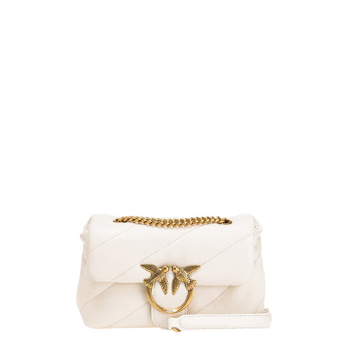 Pinko - Love Puff Maxi Quilt Bianco Seta Antique Gold Mini Cross | Italystation.com Shop Now at italystation.com