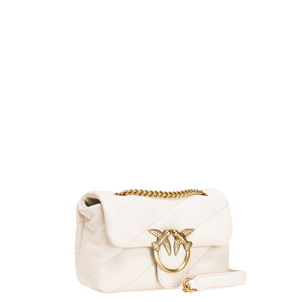 Pinko - Love Puff Maxi Quilt Bianco Seta Antique Gold Mini Cross | Italystation.com Shop Now at italystation.com