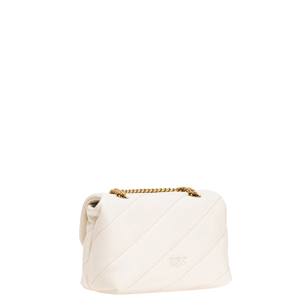 Pinko - Love Puff Maxi Quilt Bianco Seta Antique Gold Mini Cross | Italystation.com Shop Now at italystation.com