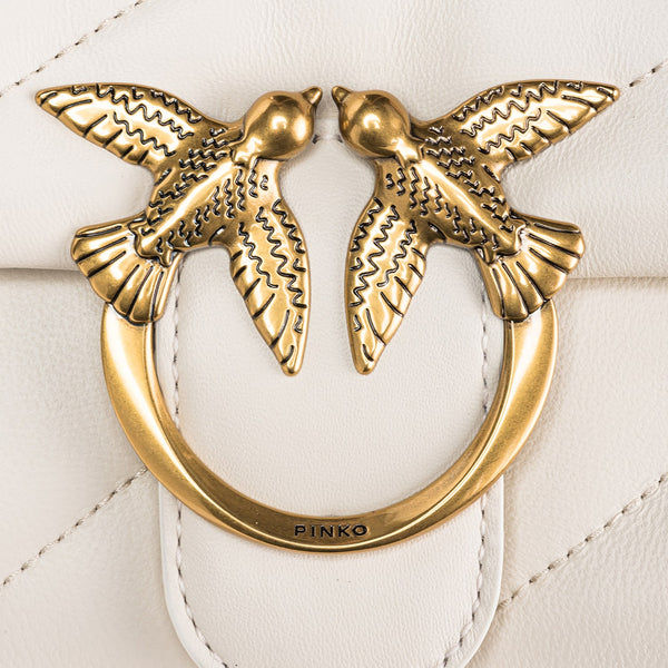 Pinko - Love Puff Maxi Quilt Bianco Seta Antique Gold Mini Cross | Italystation.com Shop Now at italystation.com