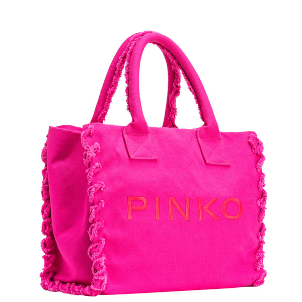 Pinko - Shopper Beach in canvas riciclato Pink Pinko Antique Gold - 100782A1WQ - PINK/PINKO-ANTIQUE/GOLD