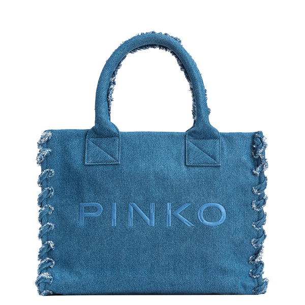 Pinko - Shopper Beach 帆布 riciclato Denim Blu Antique Gold - 100782A1WT - 牛仔布/藍色-古董/金色