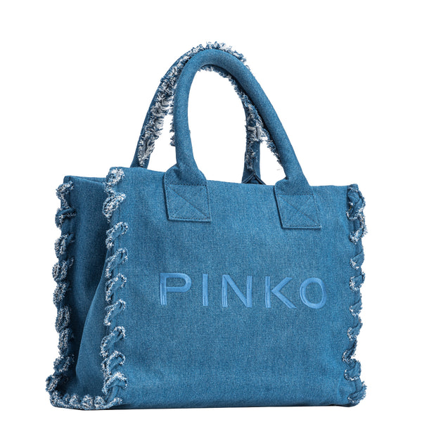 Pinko - Shopper Beach 帆布 riciclato Denim Blu Antique Gold - 100782A1WT - 牛仔布/藍色-古董/金色