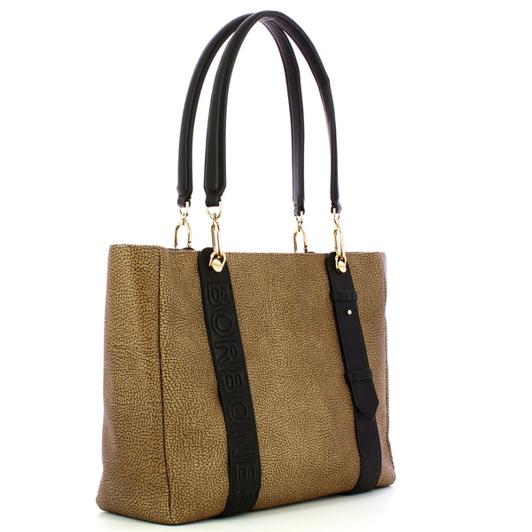 Borbonese - Borsa a spalla Shopping M Op Naturale Nero - 923736AN0 - OP/NATURALE/NERO