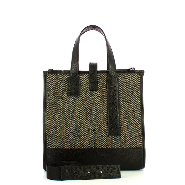 Iuntoo - new tote piccola nero + spigato nero - 175003 - nero+s | Italystation.com - Shop Now at italystation.com