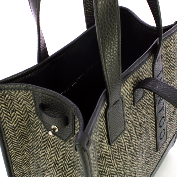 Iuntoo - new tote piccola nero + spigato nero - 175003 - nero+s | Italystation.com - Shop Now at italystation.com