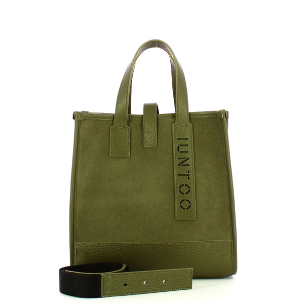 Iuntoo - new tote piccola verde + camoscio verde - 175003 - ver | Italystation.com - Shop Now at italystation.com
