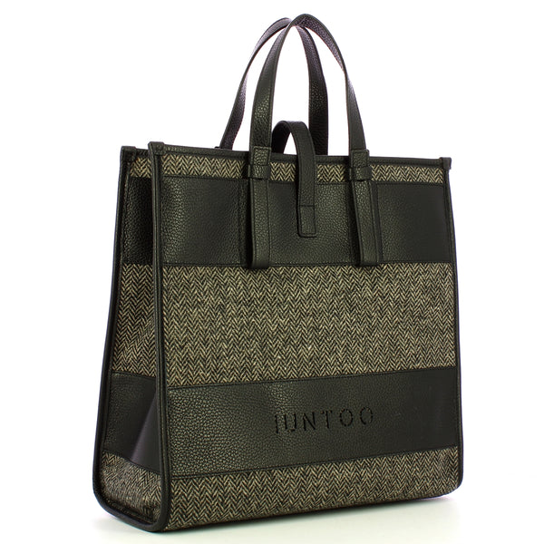 Iuntoo - new tote grande nero + spigato nero - 175001 - nero+sp | Italystation.com - Shop Now at italystation.com