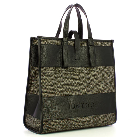 Iuntoo - new tote grande nero + spigato nero - 175001 - nero+sp | Italystation.com - Shop Now at italystation.com