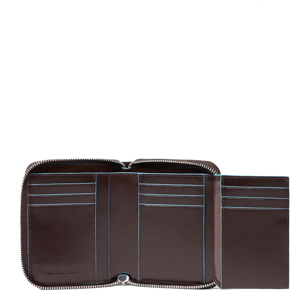 Piquadro - Portafoglio Piccolo Blue Square Zip Around Mogano | Italystation.com Shop Now at italystation.com