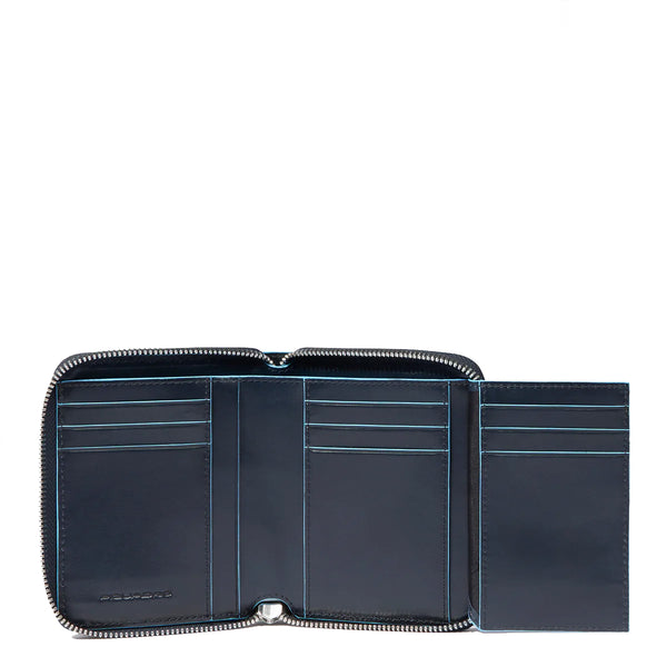 Piquadro - Portafoglio Piccolo Blue Square Zip Around Blu2 | Italystation.com Shop Now at italystation.com