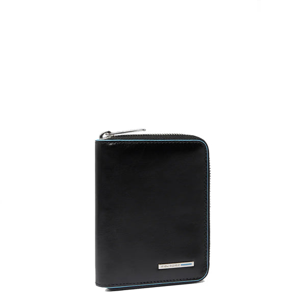 Piquadro - Portafoglio Piccolo Blue Square Zip Around Nero | Italystation.com Shop Now at italystation.com