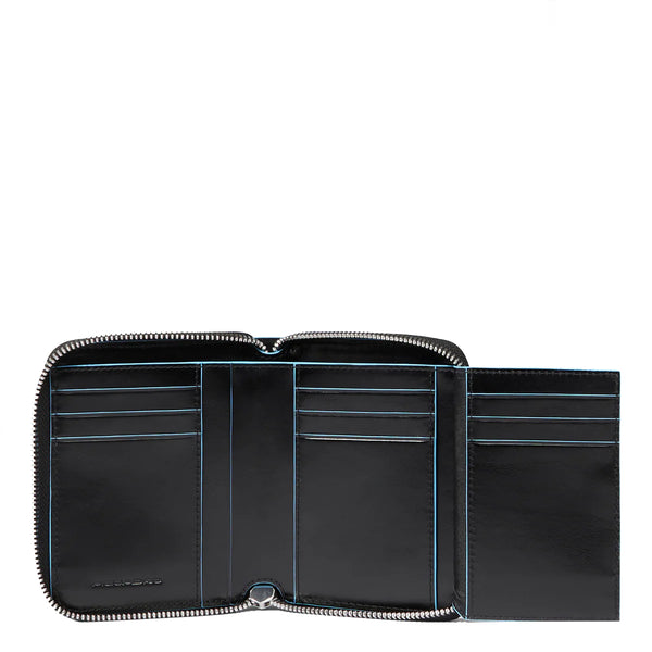 Piquadro - Portafoglio Piccolo Blue Square Zip Around Nero | Italystation.com Shop Now at italystation.com