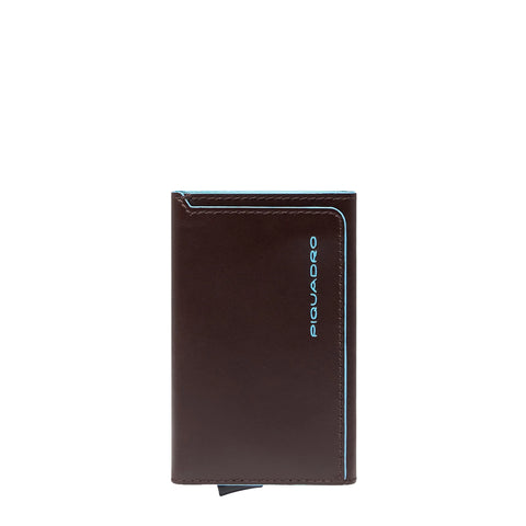 Piquadro - Card Holder with Sliding System Blue Square Mogano - PP6513B2BLR - MOGANO