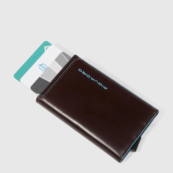 Piquadro - Card Holder with Sliding System Blue Square Mogano - PP6513B2BLR - MOGANO