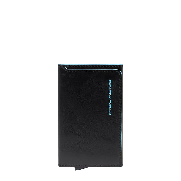 Piquadro - Card Holder with Sliding System Blue Square Nero - PP6513B2BLR - NERO