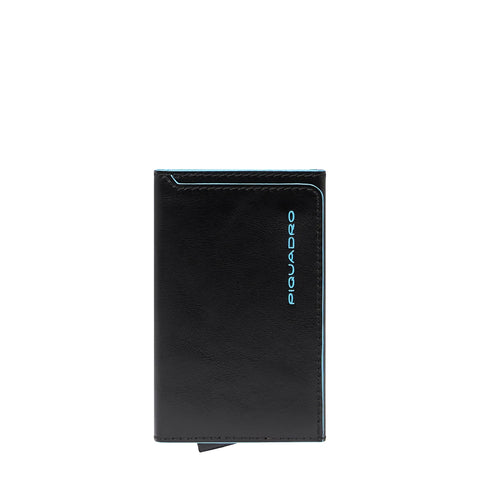 Piquadro - Card Holder with Sliding System Blue Square Nero - PP6513B2BLR - NERO