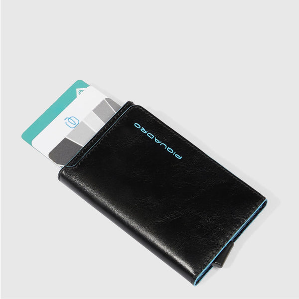 Piquadro - Card Holder with Sliding System Blue Square Nero - PP6513B2BLR - NERO