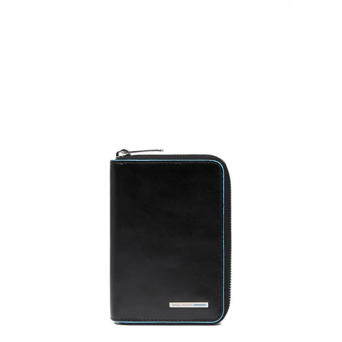Piquadro - Portafoglio Piccolo Blue Square Zip Around Nero | Italystation.com Shop Now at italystation.com