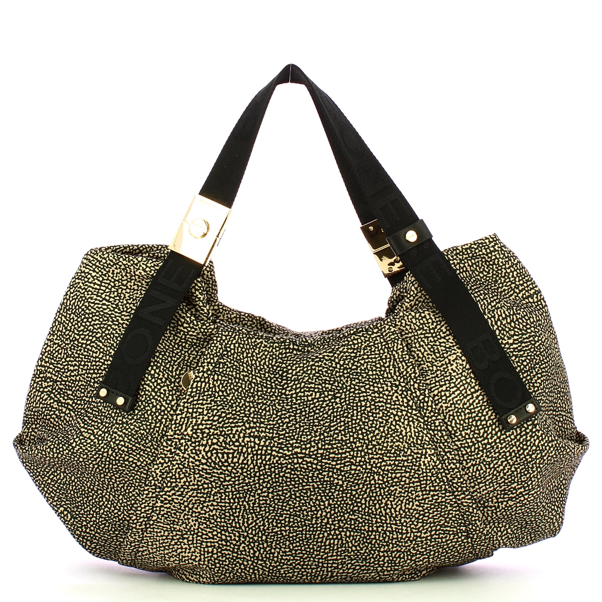 Borbonese - borsa a mano medium op naturale nero - 933835ah1 | Italystation.com - Shop Now at italystation.com