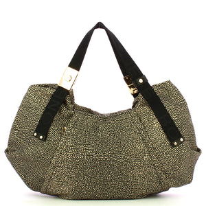 Borbonese - borsa a mano medium op naturale nero - 933835ah1 | Italystation.com - Shop Now at italystation.com