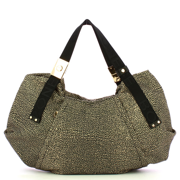 Borbonese - borsa a mano medium op naturale nero - 933835ah1 | Italystation.com - Shop Now at italystation.com