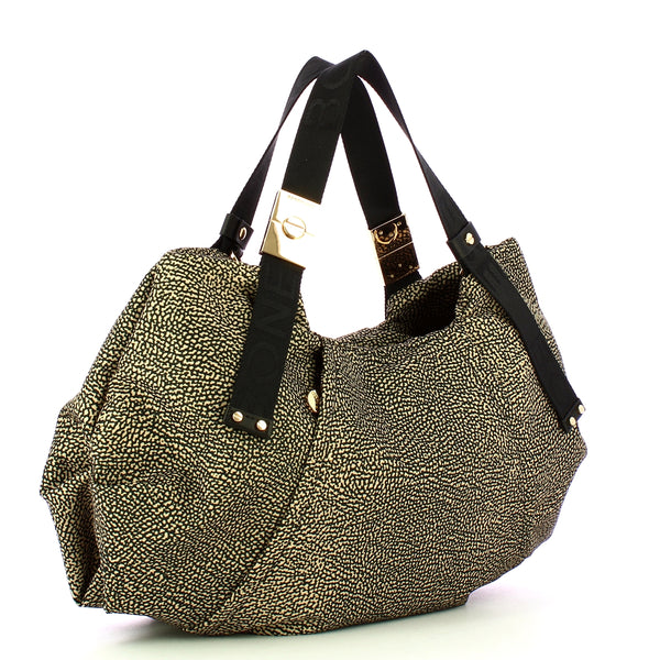Borbonese - borsa a mano medium op naturale nero - 933835ah1 | Italystation.com - Shop Now at italystation.com