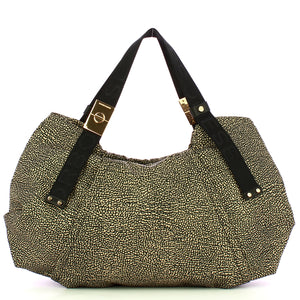 Borbonese - borsa a mano medium op naturale nero - 933835ah1 | Italystation.com - Shop Now at italystation.com
