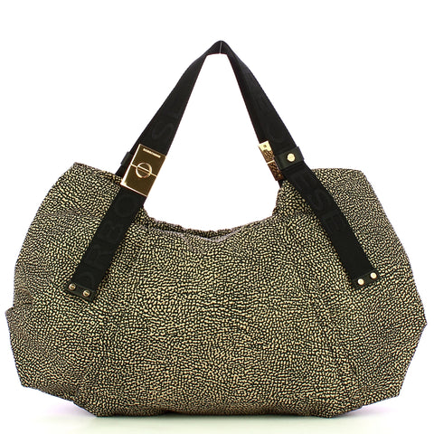 Borbonese - borsa a mano medium op naturale nero - 933835ah1 | Italystation.com - Shop Now at italystation.com