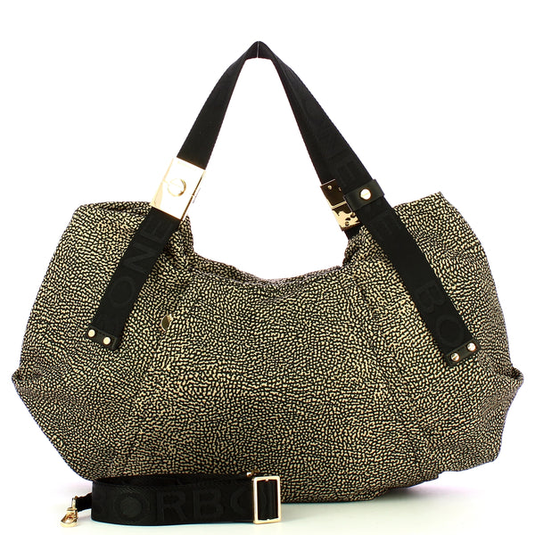 Borbonese - borsa a mano medium op naturale nero - 933835ah1 | Italystation.com - Shop Now at italystation.com
